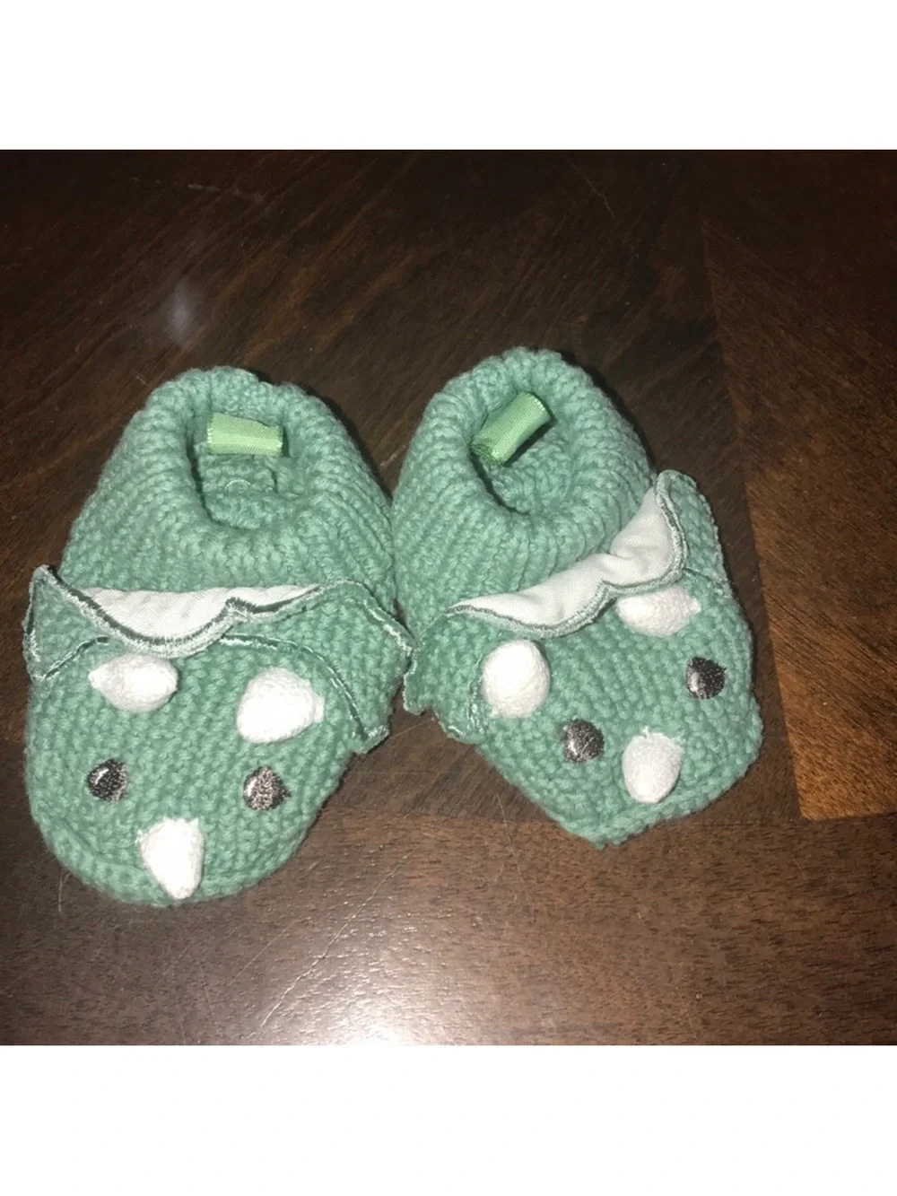 Mint Green Knit Baby Triceratops Booties one size